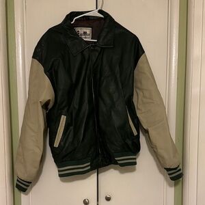 Men's Two-Tone Bomber Jacket - Green and Tan